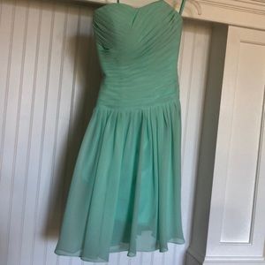 Strapless custom formal mini teal dress